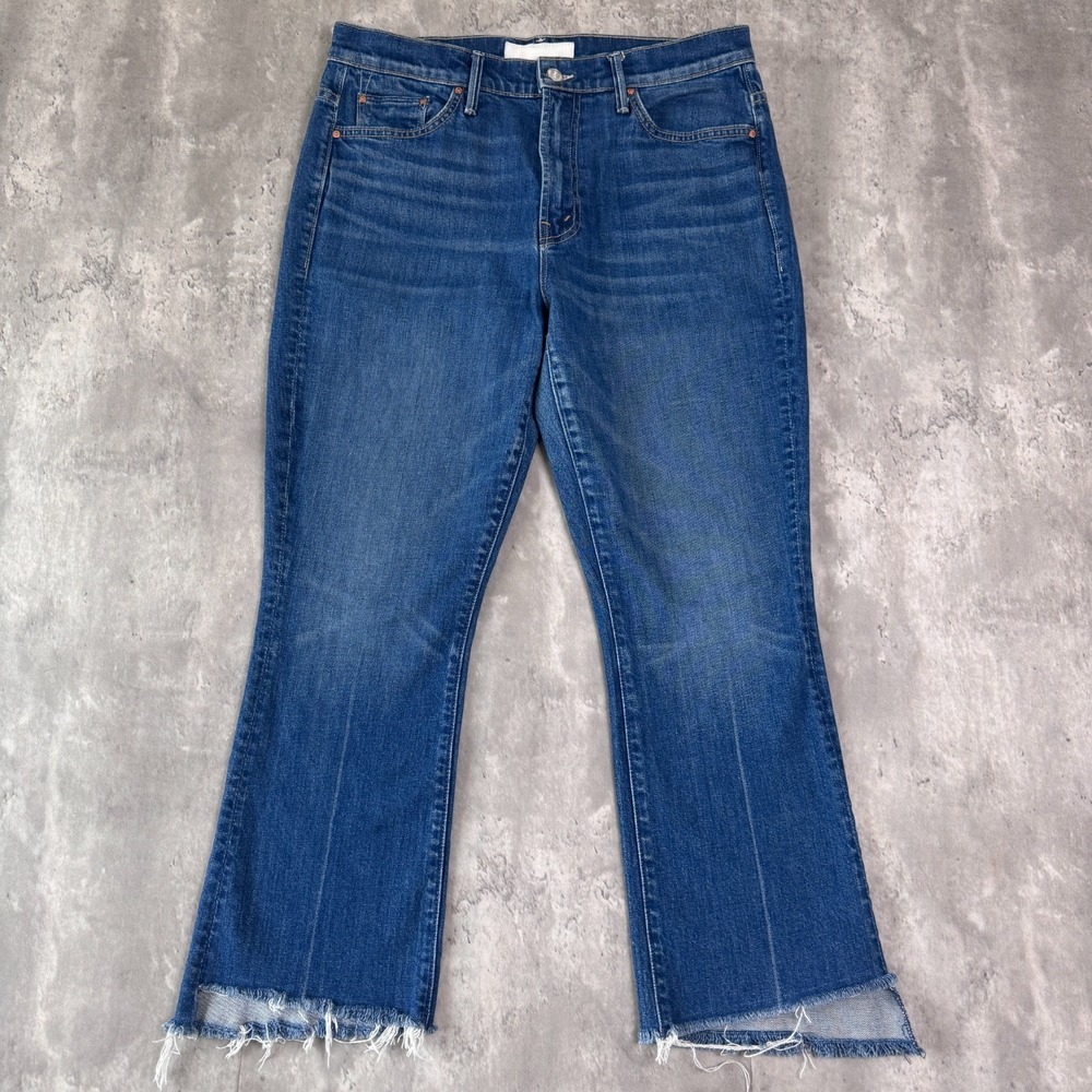 MOTHER The Insider Crop Step Fray Jeans Womens 32 Bad Reputation Blue Denim